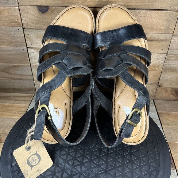 Born Womens Size 9M Lenore Leather Platform Wedge Sandal Black Shoes Open Toe - Picture 5 of 10